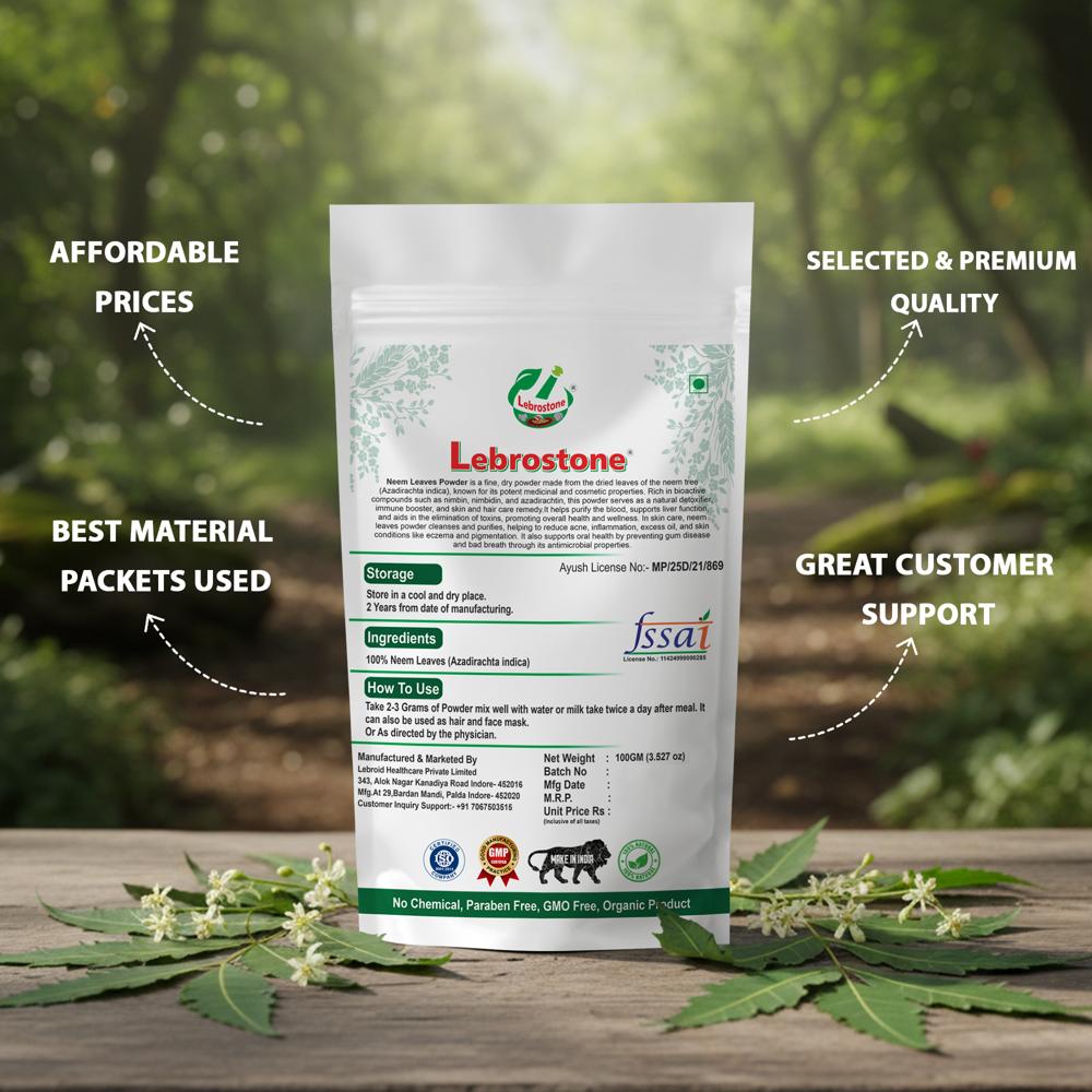 Lebrostone Neem Leaf Powder | Acne & Skin Support | Immunity & Detox | Digestive Health |100g