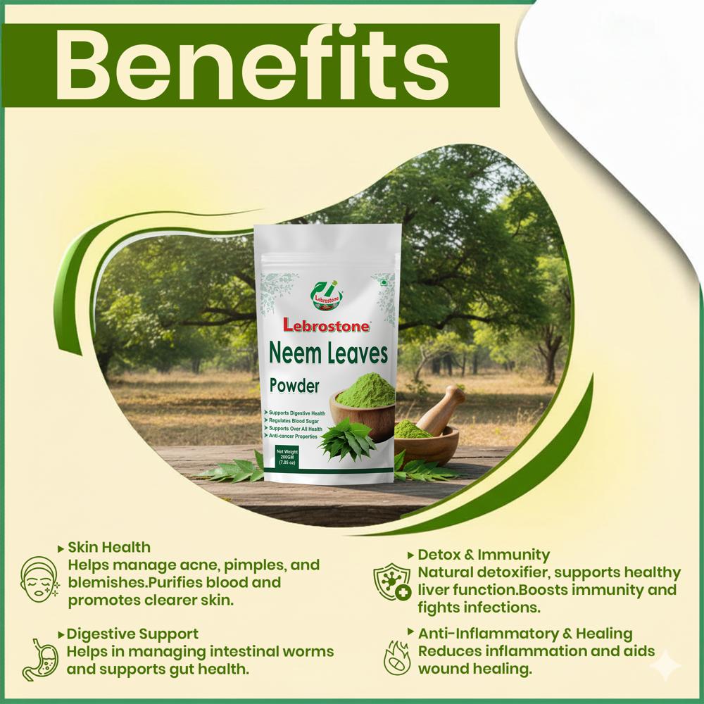 Lebrostone Neem Leaf Powder | Acne & Skin Support | Immunity & Detox | Digestive Health| 200g