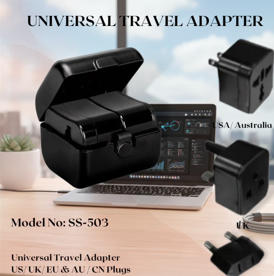Universal All-in-one International Travel Adapter Plug With Storage Case & Multi-country Compatibility - Color: Black