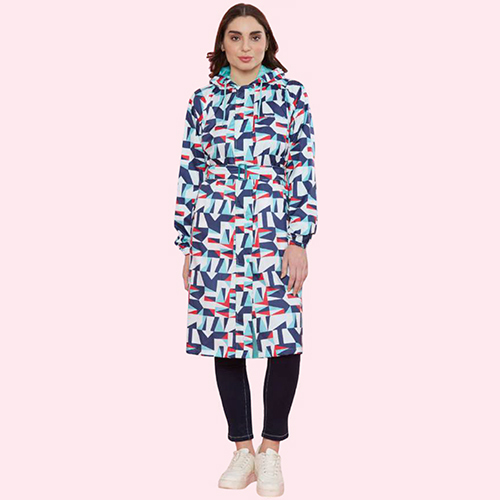 WKL19 Ladies Printed PVC Knee Length Raincoat