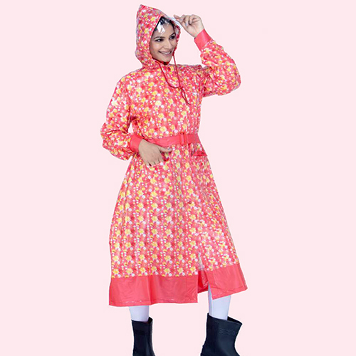 CL21 Ladies Printed PVC Knee Length Raincoat