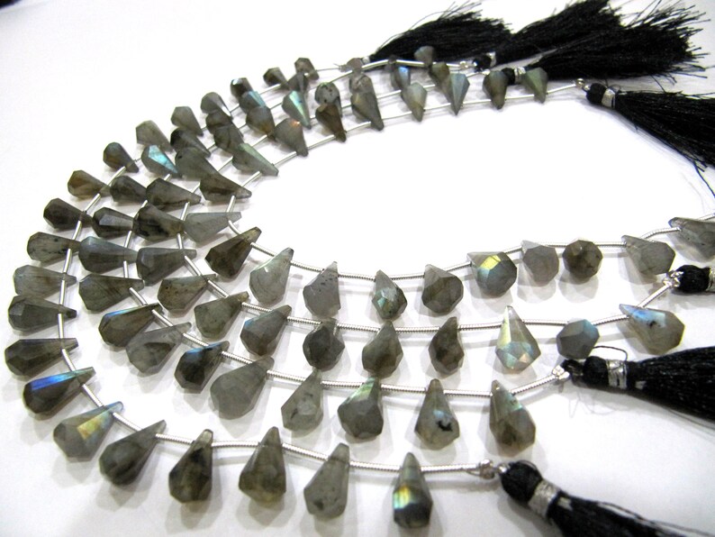 Natural Labradorite Blue Flashy Briolette Faceted Teardrop 6x10mm to 9x15mm Beads Sold per Strand 8 inches long