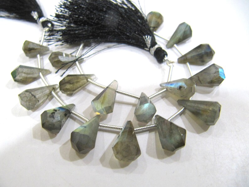Natural Labradorite Blue Flashy Briolette Faceted Teardrop 6x10mm to 9x15mm Beads Sold per Strand 8 inches long 