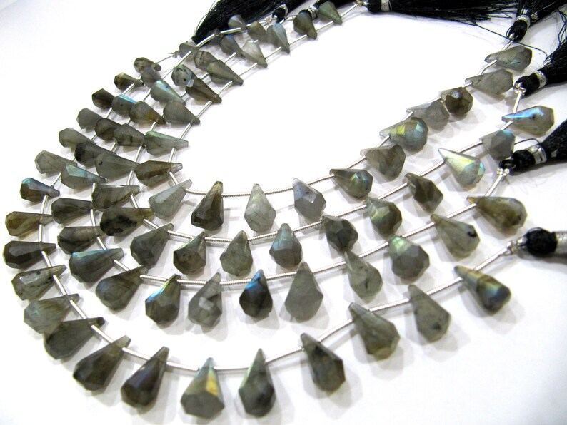 Natural Labradorite Blue Flashy Briolette Faceted Teardrop 6x10mm to 9x15mm Beads Sold per Strand 8 inches long 