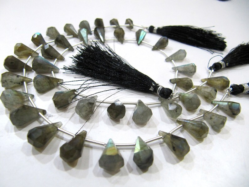 Natural Labradorite Blue Flashy Briolette Faceted Teardrop 6x10mm to 9x15mm Beads Sold per Strand 8 inches long 