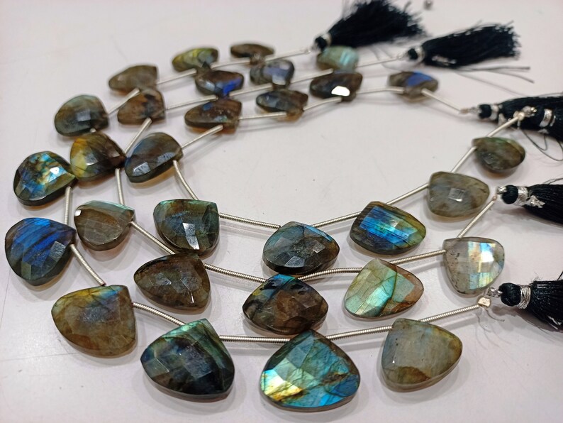 Natural Labradorite Briolette Heart Shape 16-20mm Beads Sold Per strand 8 inches long Jewelry Making Beads