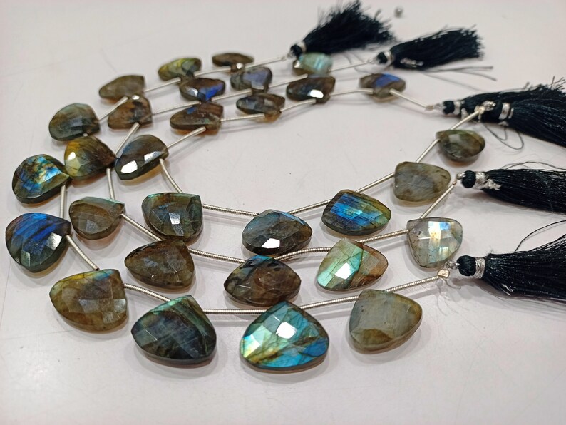 Natural Labradorite Briolette Heart Shape 16-20mm Beads Sold Per strand 8 inches long Jewelry Making Beads