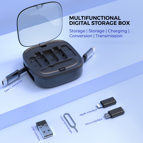 6-in-1 Universal Travel Charging Kit: All-in-One Digital Gadget Case with 60W Fast Cable & SIM Pin