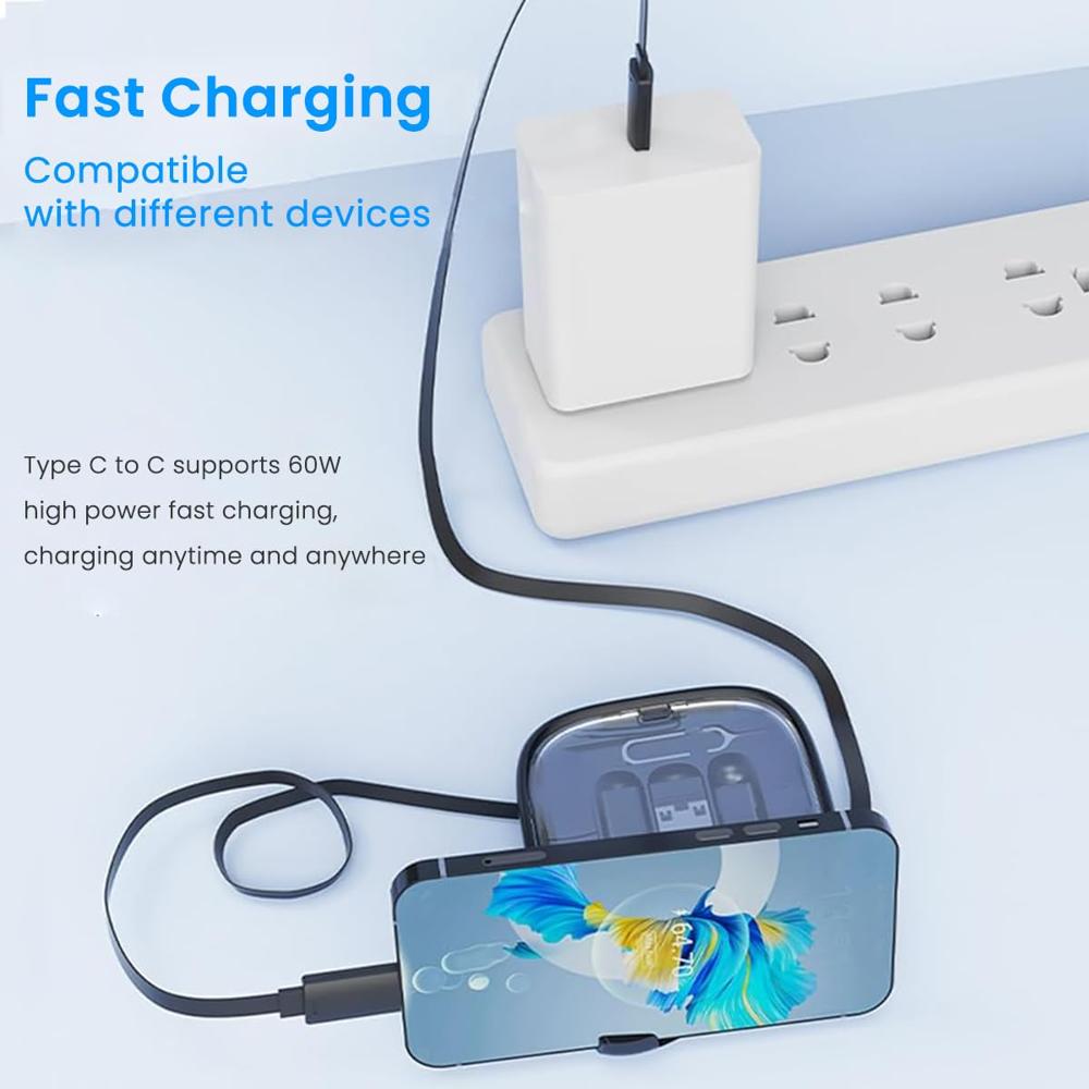 6-in-1 Universal Travel Charging Kit: All-in-One Digital Gadget Case with 60W Fast Cable & SIM Pin