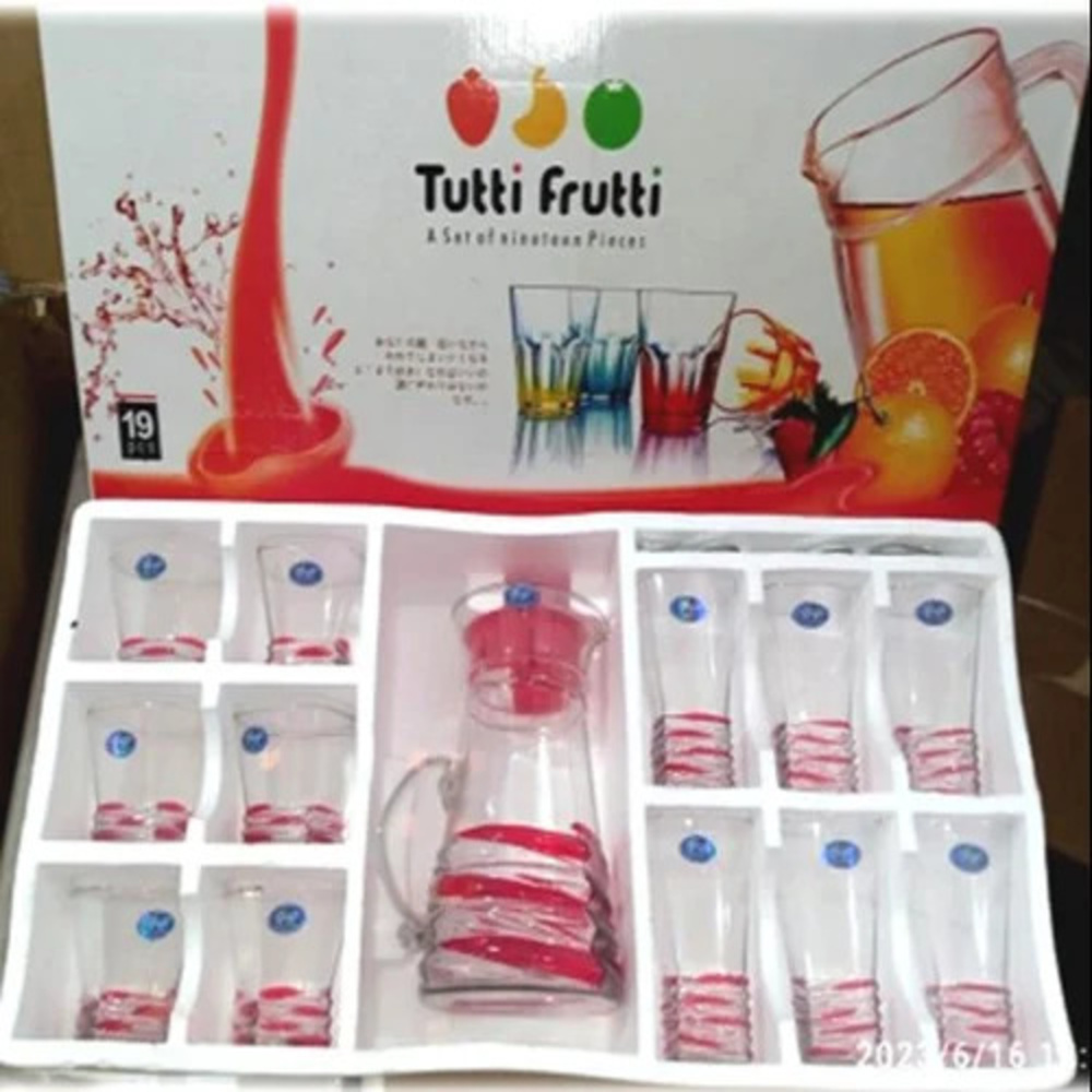 Glass Lemon Set Gifting Purpose (6 Drinking Glasses, 6 Whi-sky Glasses And 1 Glass Jug) Tutti Frutti