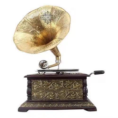 Antique Brass Wooden Gramophone - Body Material: Wood