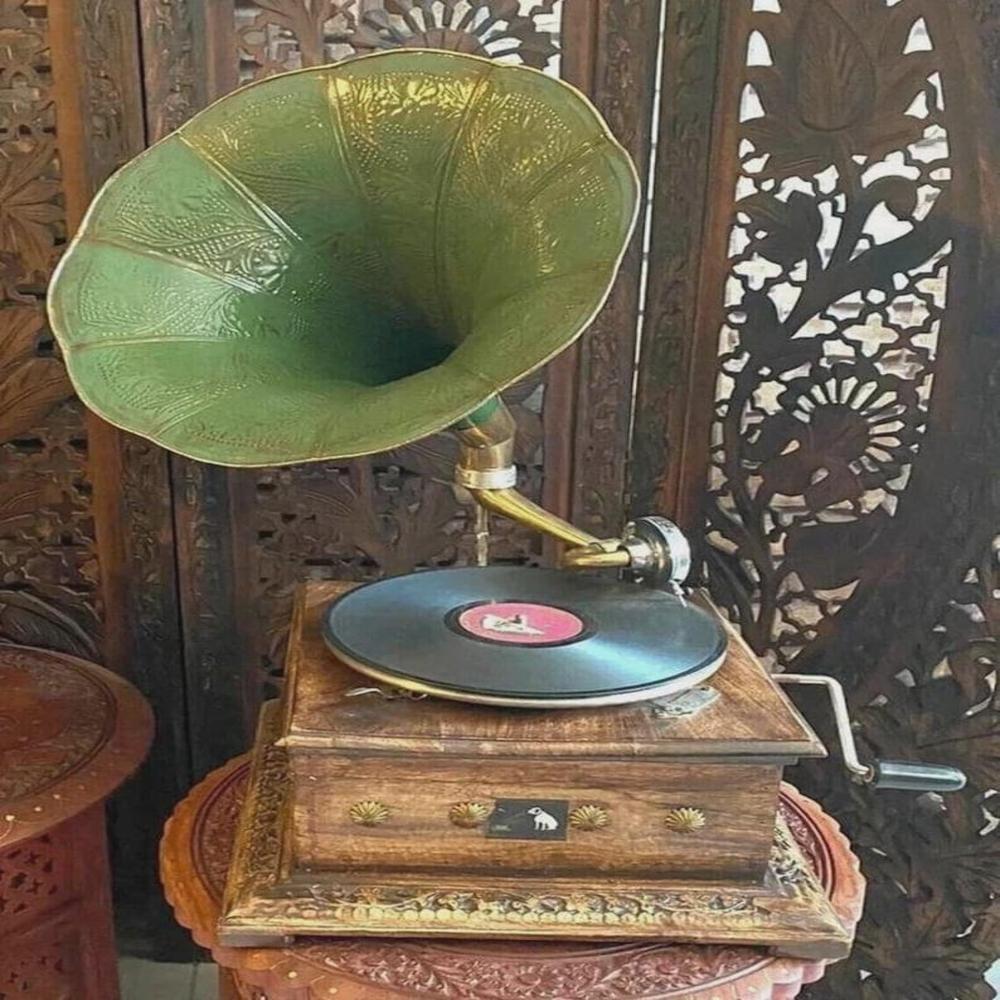 Antique Brass Wooden Gramophone