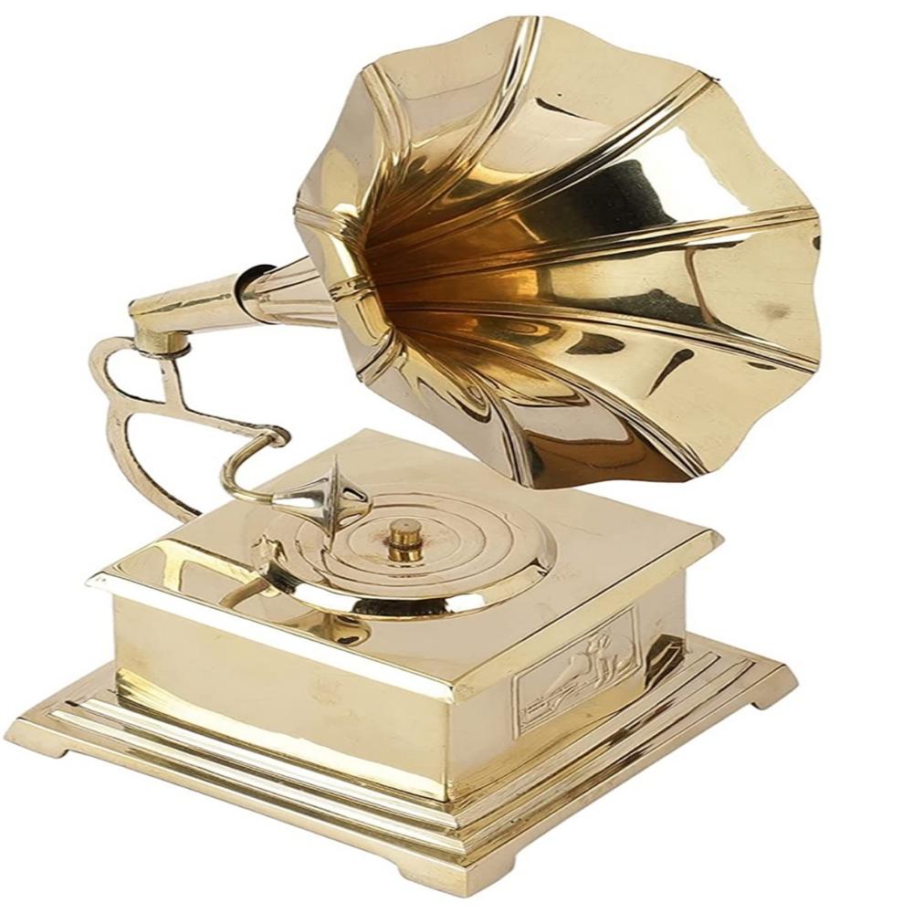 Antique Brass Gramophone - Body Material: Wood