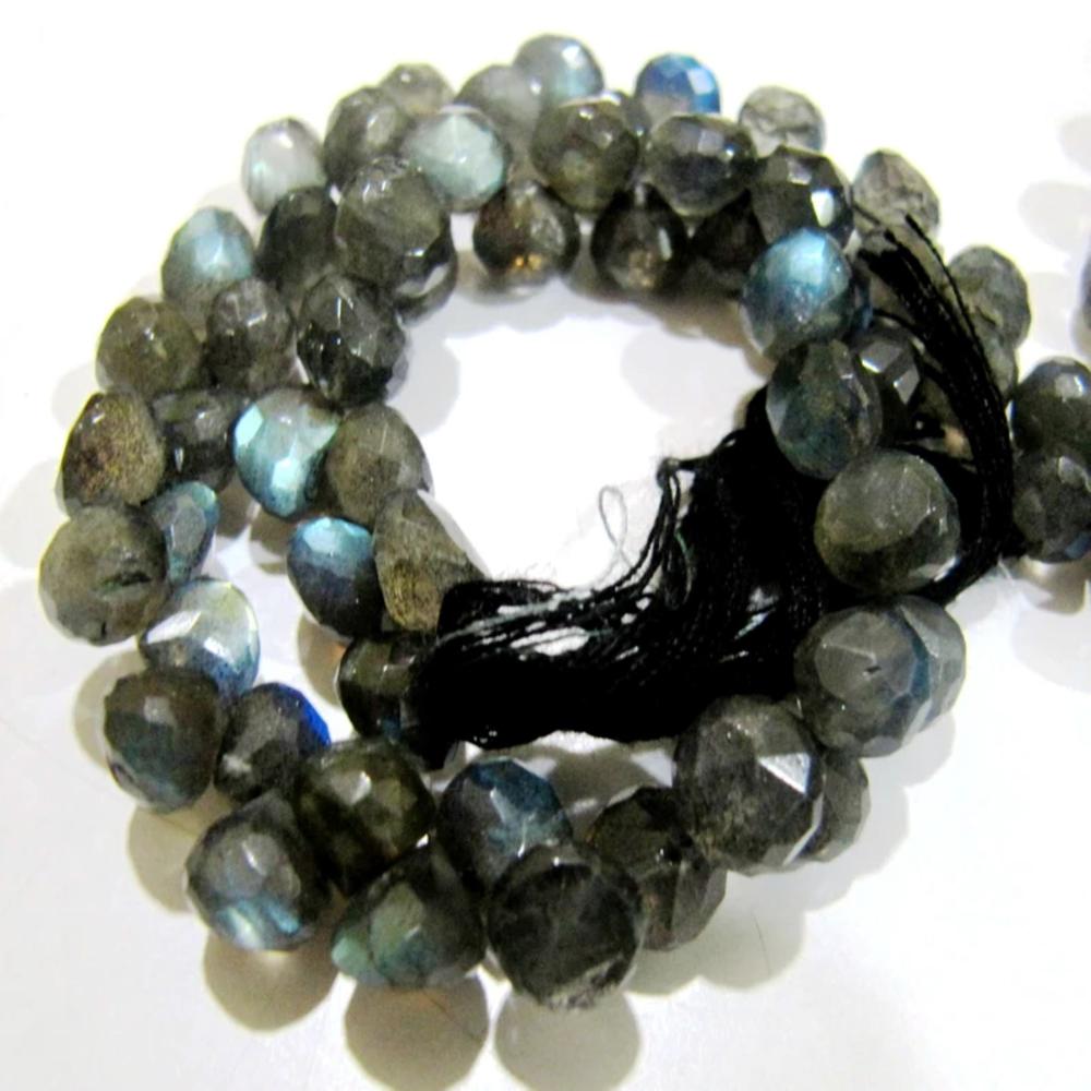 Natural Labradorite Briolette Beads Faceted Onion Shape Size 6-8mm / Beautiful Labradorite strand 9-10 inches long