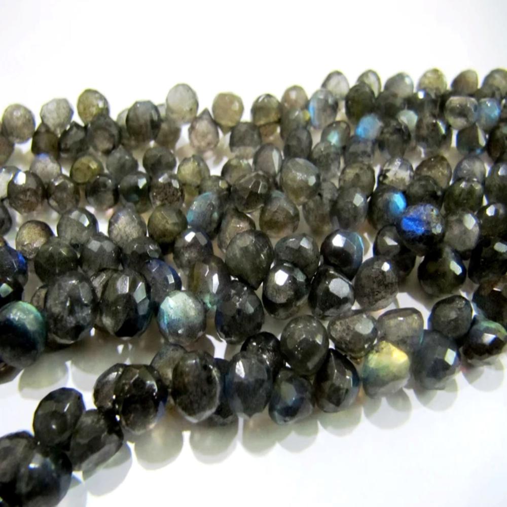 Natural Labradorite Briolette Beads Faceted Onion Shape Size 6-8mm / Beautiful Labradorite strand 9-10 inches long