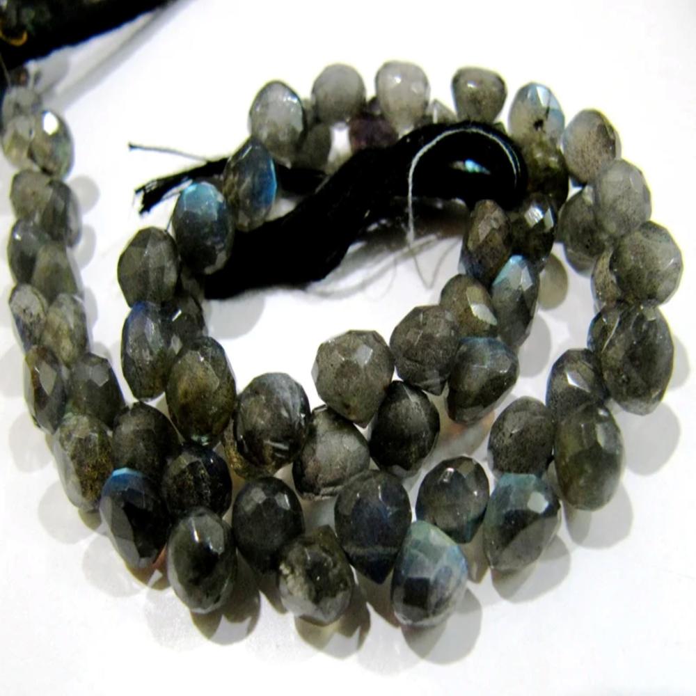 Natural Labradorite Briolette Beads Faceted Onion Shape Size 6-8mm / Beautiful Labradorite strand 9-10 inches long