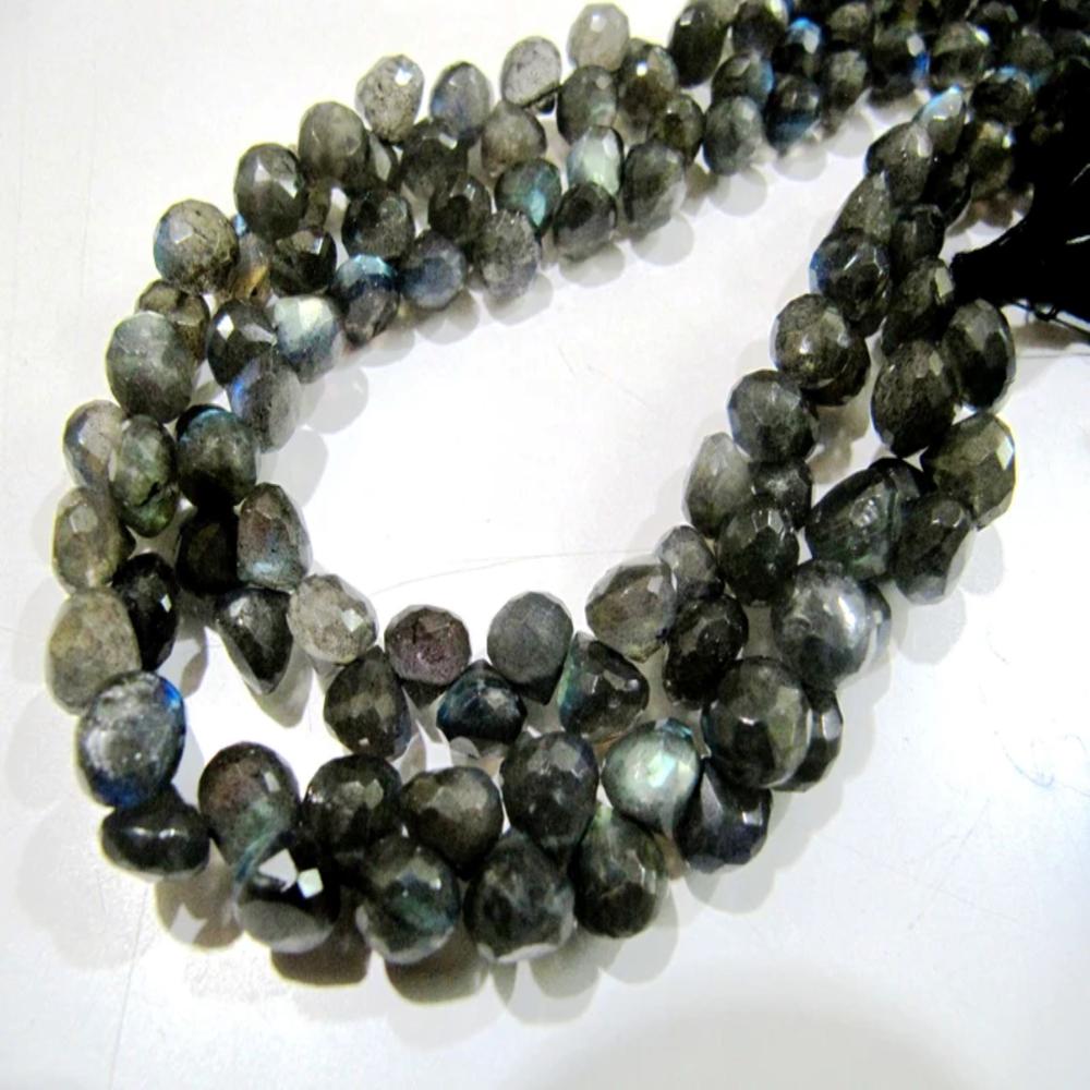 Natural Labradorite Briolette Beads Faceted Onion Shape Size 6-8mm / Beautiful Labradorite strand 9-10 inches long