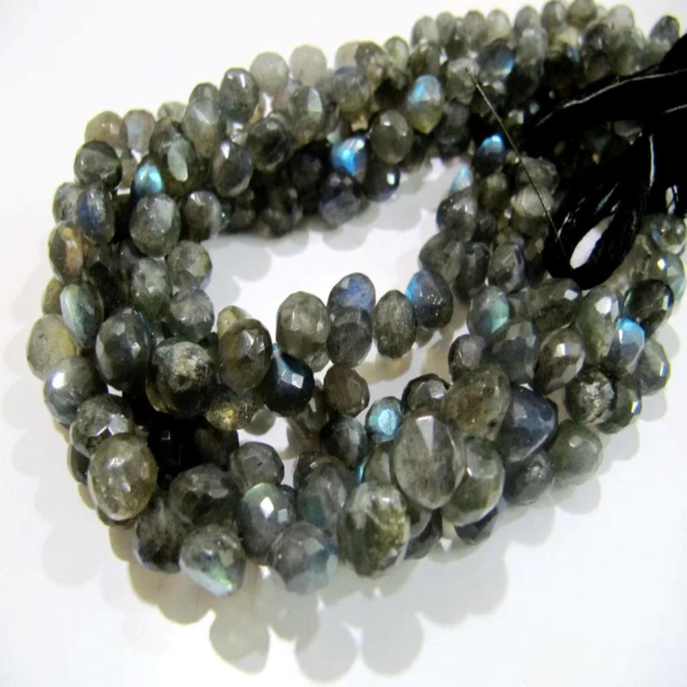Natural Labradorite Briolette Beads Faceted Onion Shape Size 6-8mm / Beautiful Labradorite strand 9-10 inches long