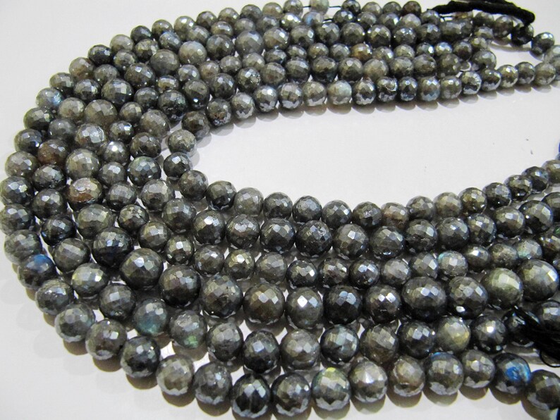 Natural Labradorite Mystic AB Silver Coated Round Faceted 8 to10mm Beads Strands 8 inch Long  Jewelry making Gemstone Beads