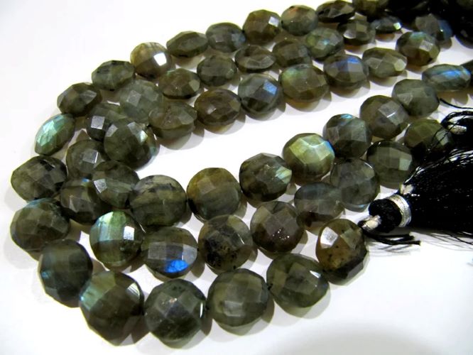 Natural Labradorite Coin Shape Briolette 10-18mm Beads Blue Flashy Strands 8.5 inch Long Black Rainbow Jewelry Making Gemstone Beads