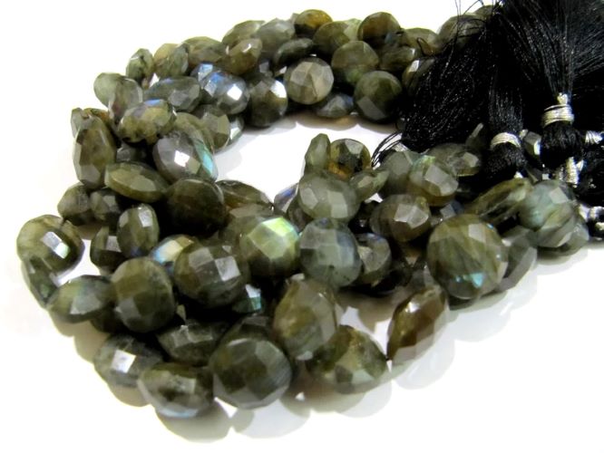 Natural Labradorite Coin Shape Briolette 10-18mm Beads Blue Flashy Strands 8.5 inch Long Black Rainbow Jewelry Making Gemstone Beads