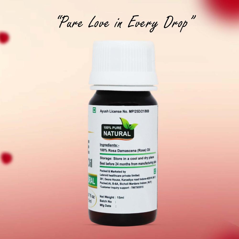 Turcy Rose Essential Oil Pure & Natural, Anti-Aging, Skin Glow, Hair Care & Aromatherapy(15ml)