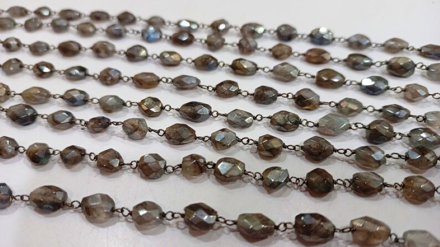 Natural Labradorite Mystic Coated Oval Faceted 4X7 to 6X12 Rosary Chain Sold Per Foot 