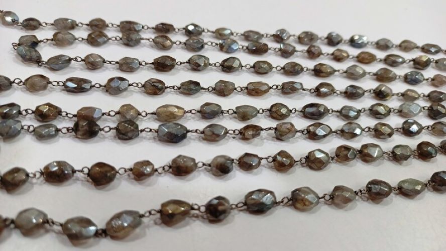 Natural Labradorite Mystic Coated Oval Faceted 4X7 to 6X12 Rosary Chain Sold Per Foot