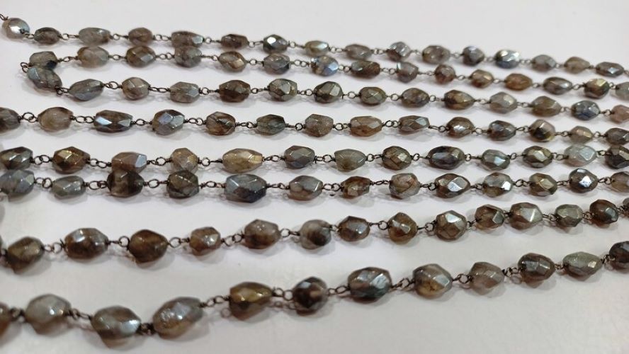 Natural Labradorite Mystic Coated Oval Faceted 4X7 to 6X12 Rosary Chain Sold Per Foot
