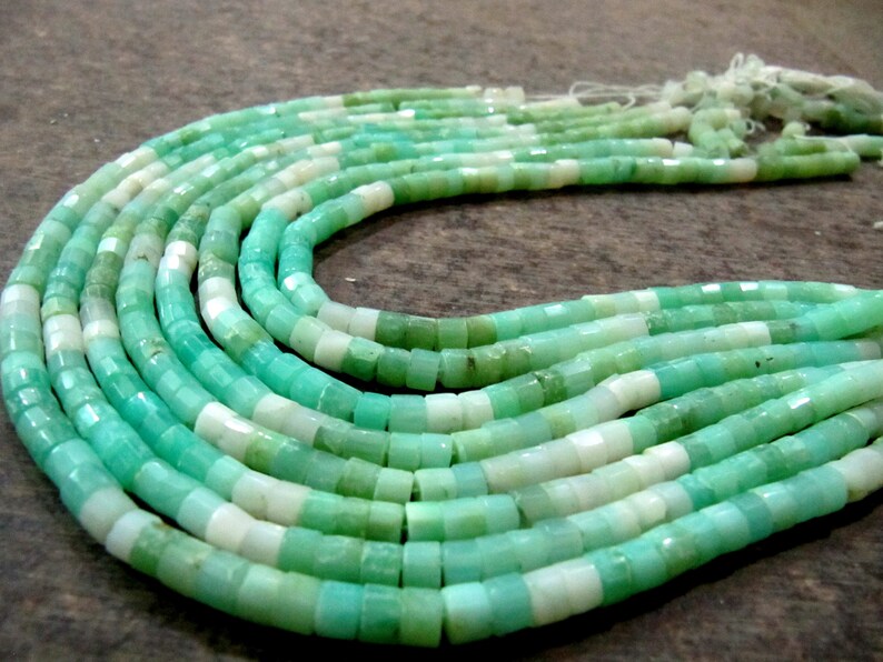 Natural Peruvian Green Opal Gemstone Rondelle Tyre shape Faceted Beads Size 5-6mm Strands 13 Inch Long Green Color Beads For jewelry making