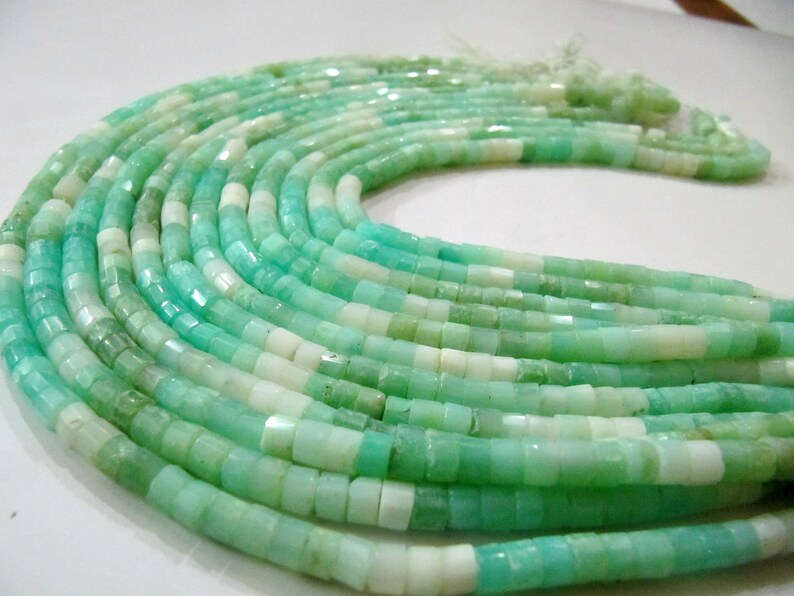 Natural Peruvian Green Opal Gemstone Rondelle Tyre shape Faceted Beads Size 5-6mm Strands 13 Inch Long Green Color Beads For jewelry making