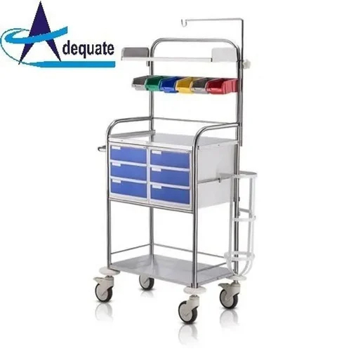 Ss Crash Cart Trolley - 27x15x59 Inch | Durable Ms And Stainless Steel, Casters With Brake, Powder Coated Finish, Standard Frame Design For Hospitals And Clinics