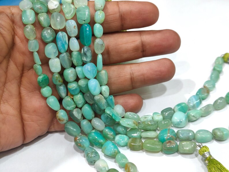 Natural Peruvian Opal Nugget Tumbled Smooth Beads Green Gemstone Beads sold per Strand 8 inches long Mix Sizes