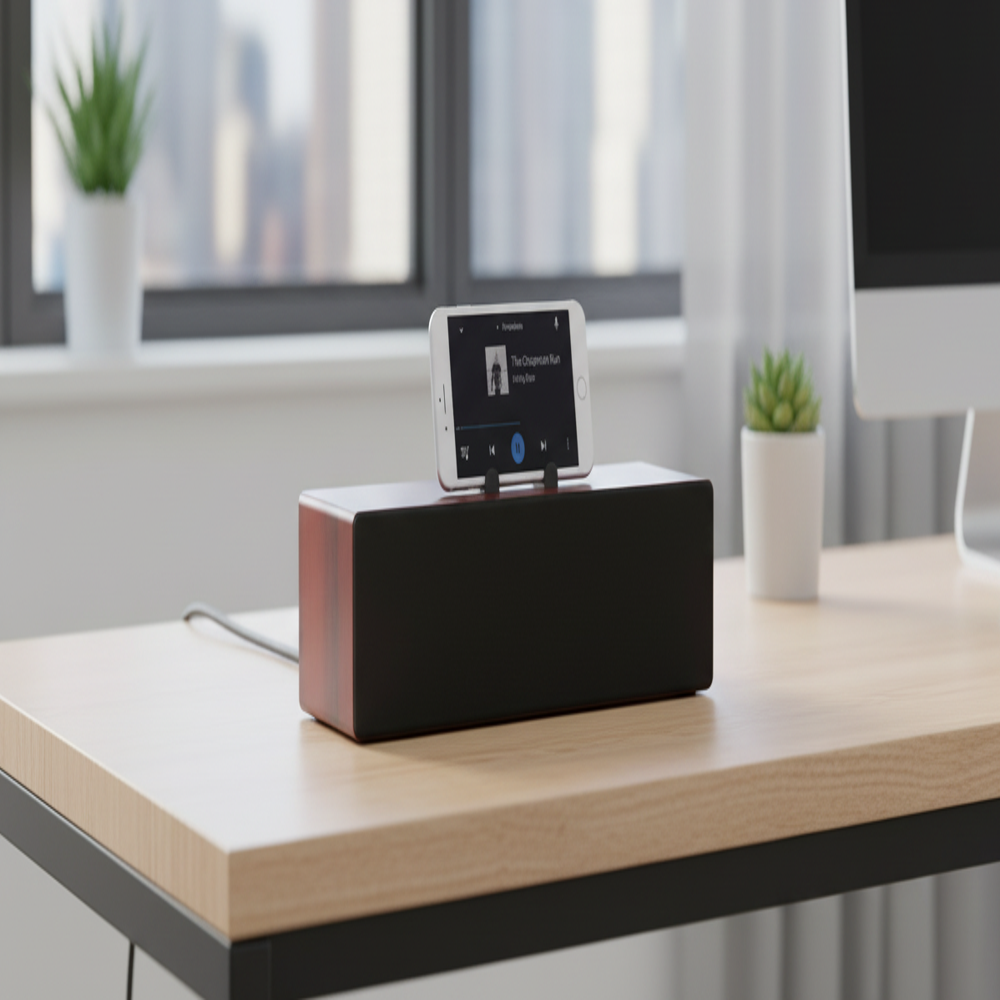Wooden Bluetooth Speaker with Integrated Mobile Phone Stand