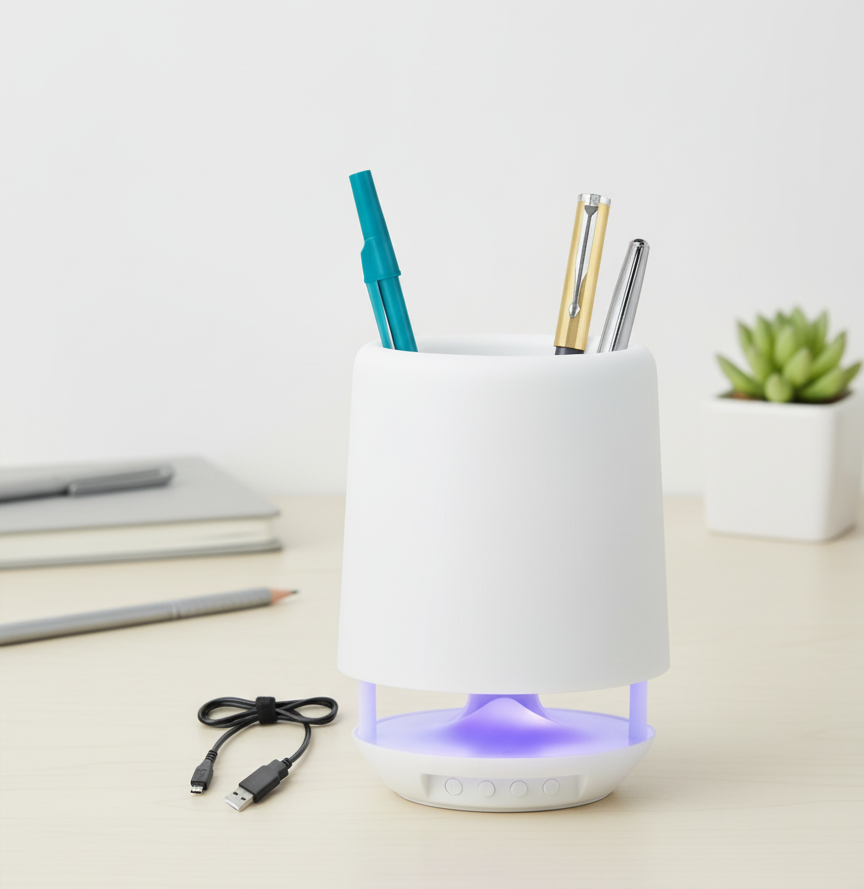Pen Holder Bluetooth Speaker with LED Mood Lighting