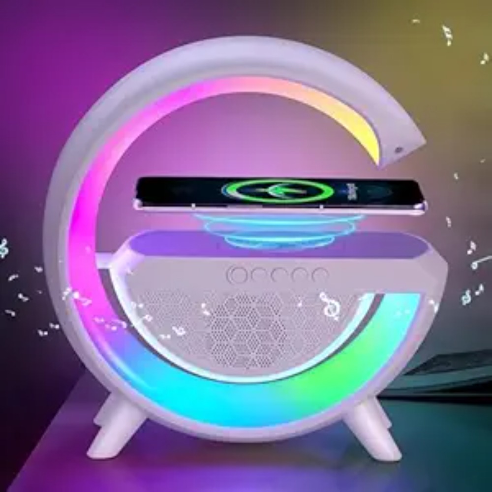 G-Shaped Bluetooth Speaker with 15W Fast Wireless Charger, RGB LED Table Lamp and FM Radio
