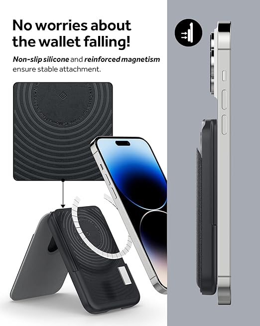 Magnetic Vegan Leather Card Holder Wallet with Adjustable Foldable Kickstand for Smartphones