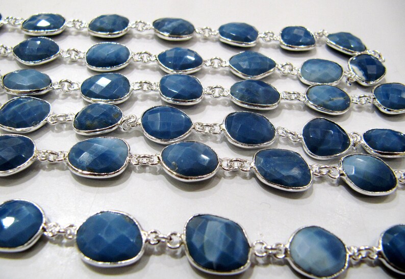 Natural Blue Opal Uneven Free Shape Briolette Bezel Connector Chain Size 12 to 15mm Wholesale prices Jewelry making bezel chain.