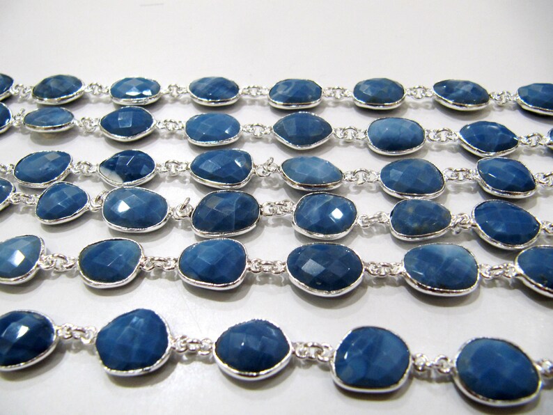 Natural Blue Opal Uneven Free Shape Briolette Bezel Connector Chain Size 12 to 15mm Wholesale prices Jewelry making bezel chain.