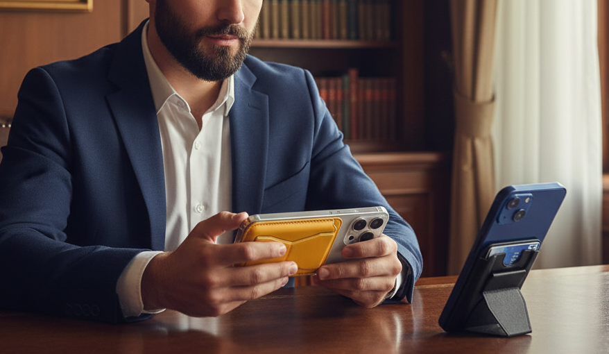 2-in-1 MagSafe Magnetic Leather Wallet & Multi-Angle Foldable Phone Stand Card Holder for iPhone