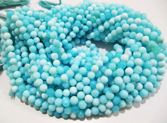 Natural Genuine Blue Opal Round Plain Beads 6-7mm Peruvian Opal Smooth Beads Strand 8 inches Opal Beads for Making Jewelry Whoesale Rates