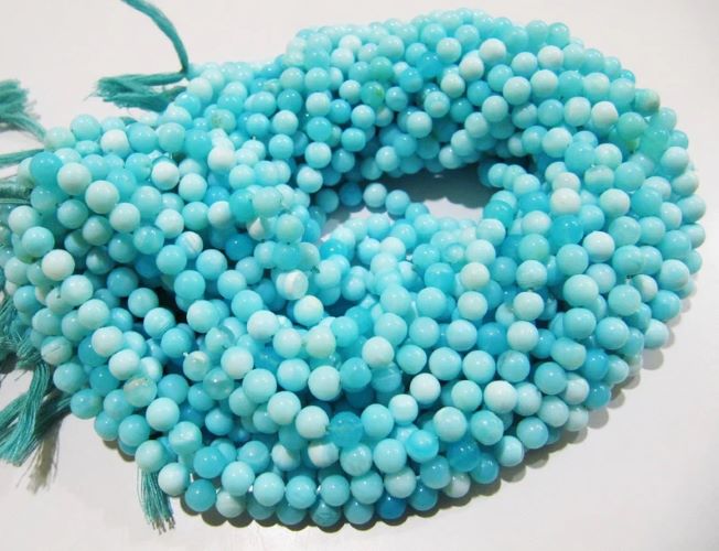 Natural Genuine Blue Opal Round Plain Beads 6-7mm Peruvian Opal Smooth Beads Strand 8 inches Opal Beads for Making Jewelry Whoesale Rates
