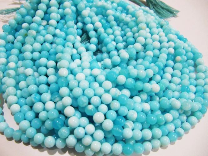 Natural Genuine Blue Opal Round Plain Beads 6-7mm Peruvian Opal Smooth Beads Strand 8 inches Opal Beads for Making Jewelry Whoesale Rates