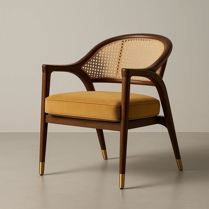 Wooden Restaurant Chair with Rattan Webbing Backrest