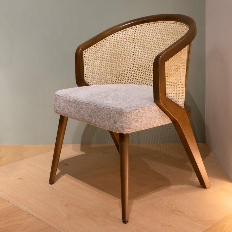 Wooden Restaurant Chair with Rattan Webbing Backrest