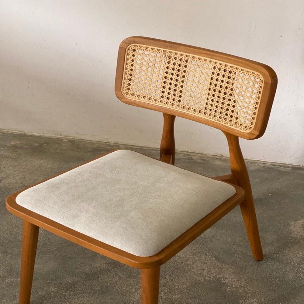 Wooden Restaurant Chair with Rattan Webbing Backrest