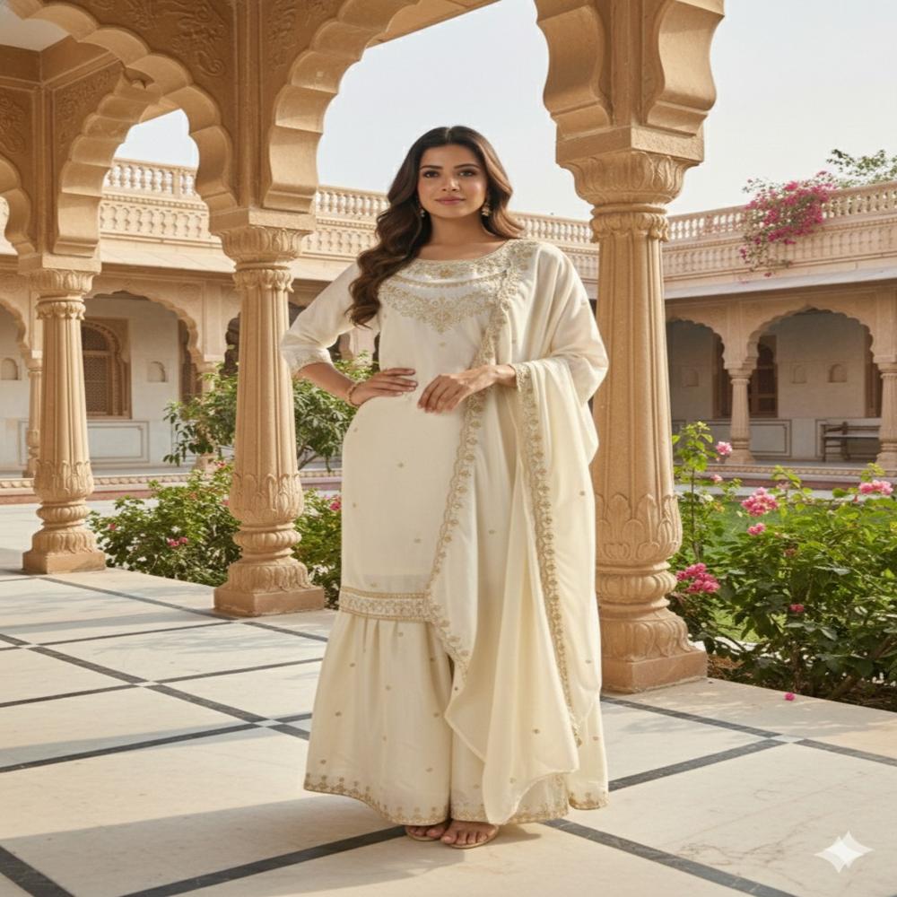 Women Beautiful Traditional Kurti Stylish & Elegante  Look - Color: White-blue