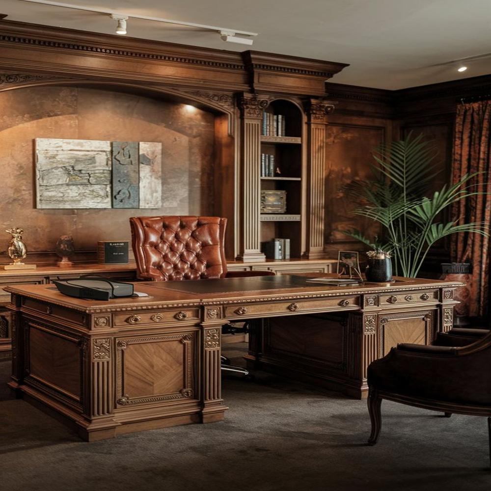 Hand-Carved Teak Wood Executive Desk