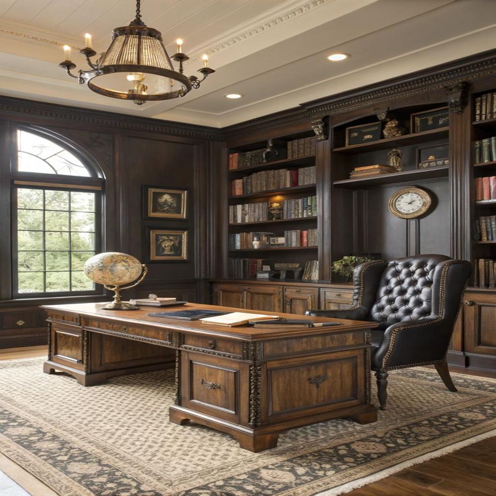 Hand-Carved Teak Wood Executive Desk