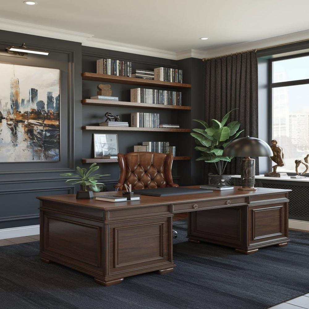 Hand-Carved Teak Wood Executive Desk